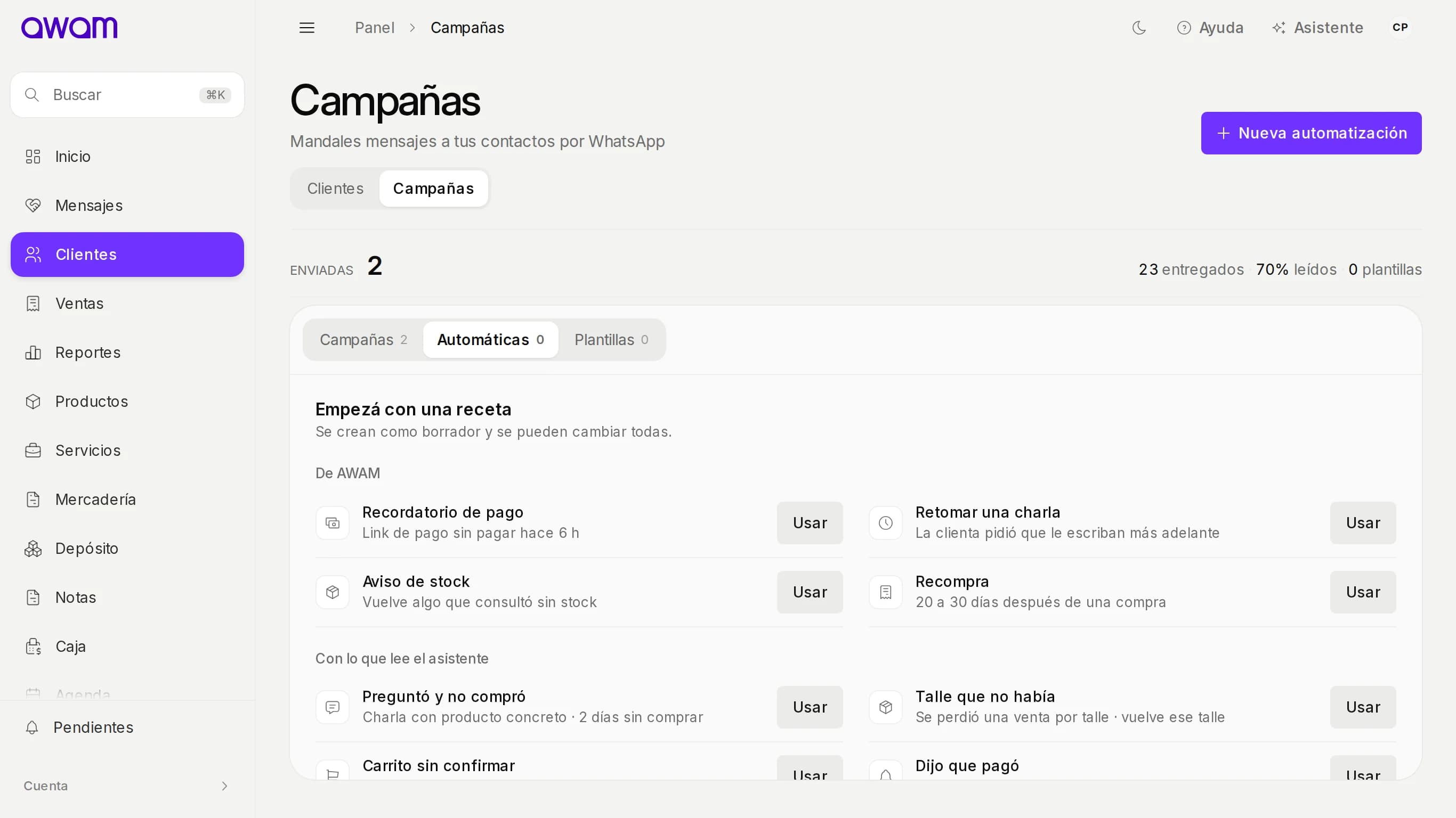 Recetas de automatizaciones de Awam
