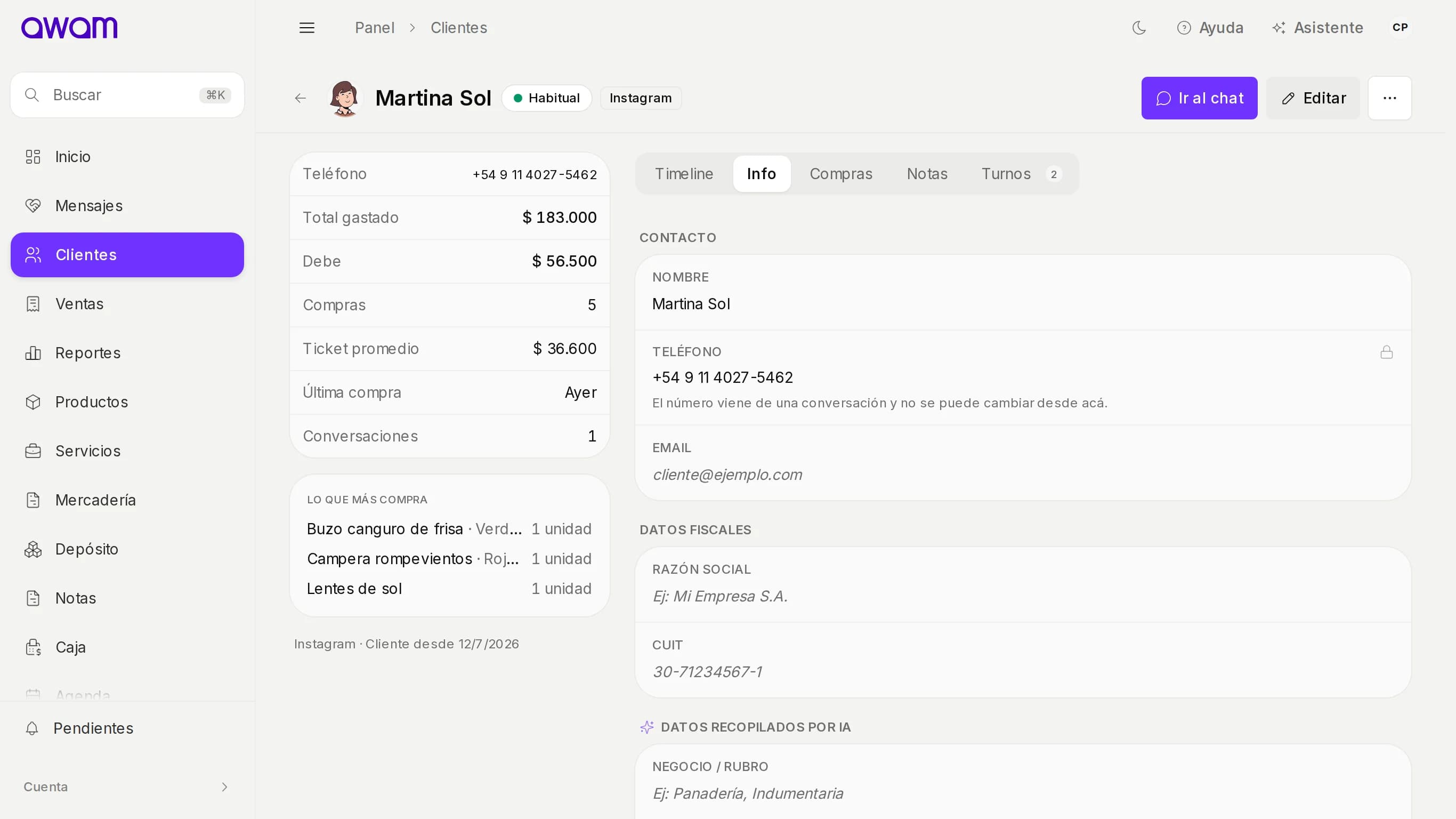 Solapa Info de la ficha con cada dato y su lápiz para editarlo