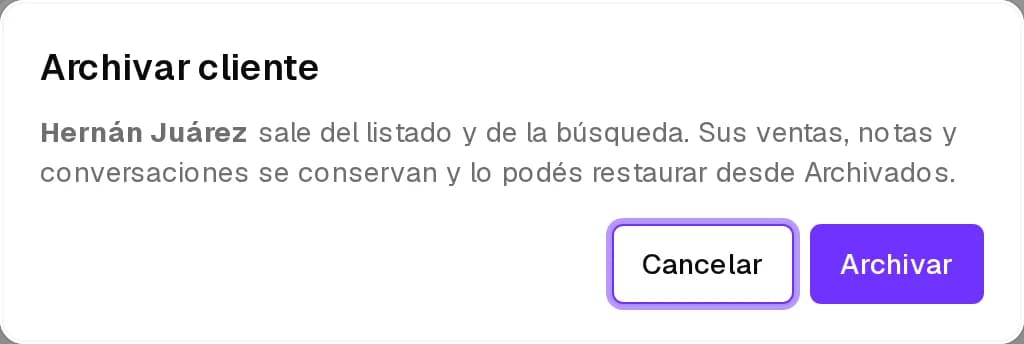 Diálogo Archivar cliente