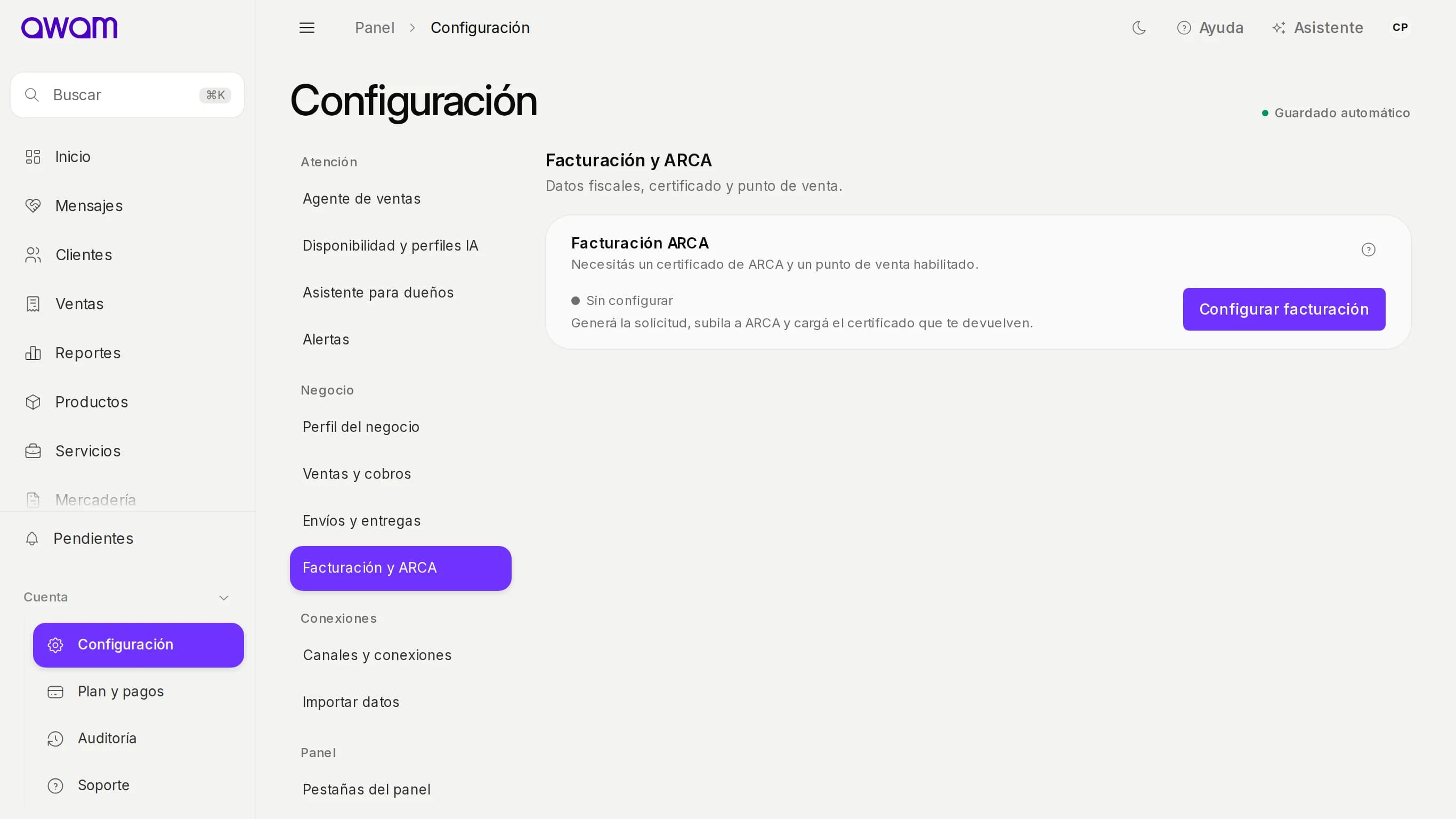 Configuración de Facturación y ARCA