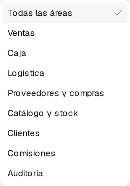 Filtro de áreas de la auditoría abierto