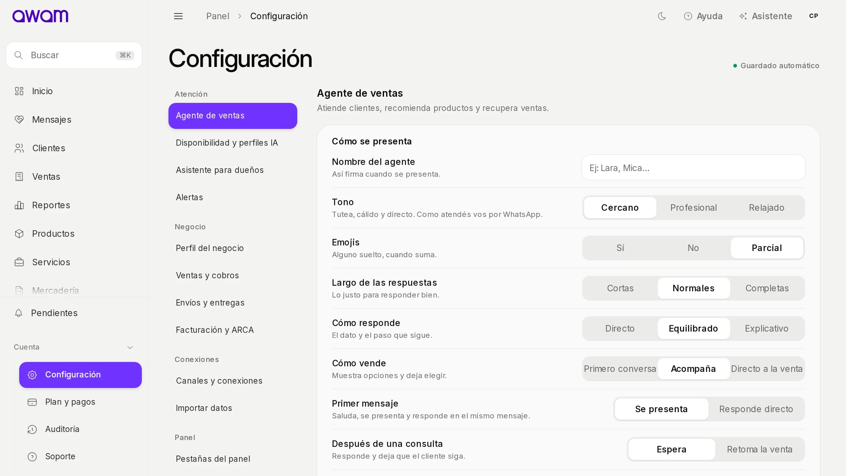 Configuración con el índice de secciones a la izquierda