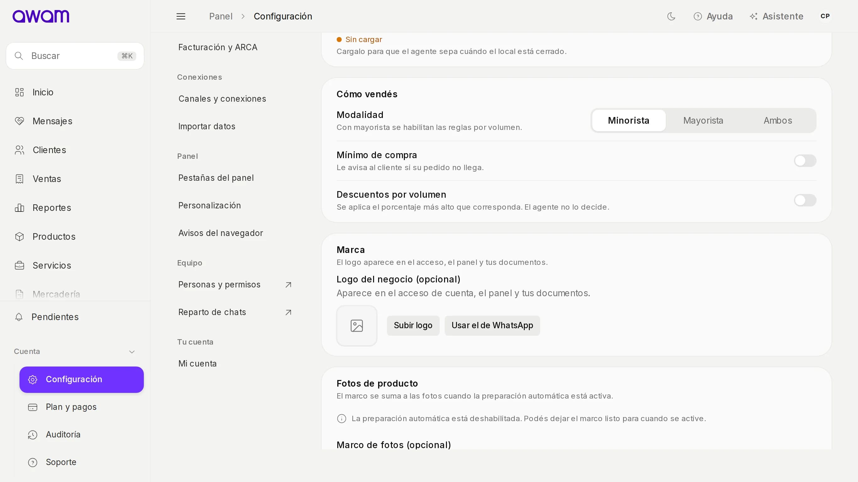 Cómo vendés con modalidad, mínimo de compra y descuentos por volumen