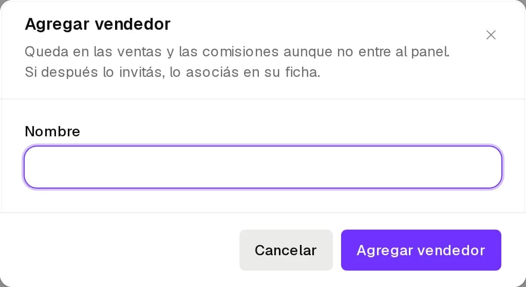 Diálogo Agregar vendedor