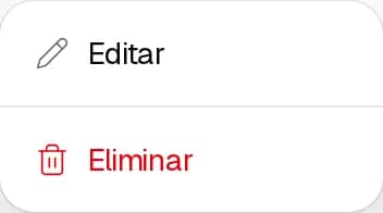 Menú de una persona del equipo con Editar y Eliminar