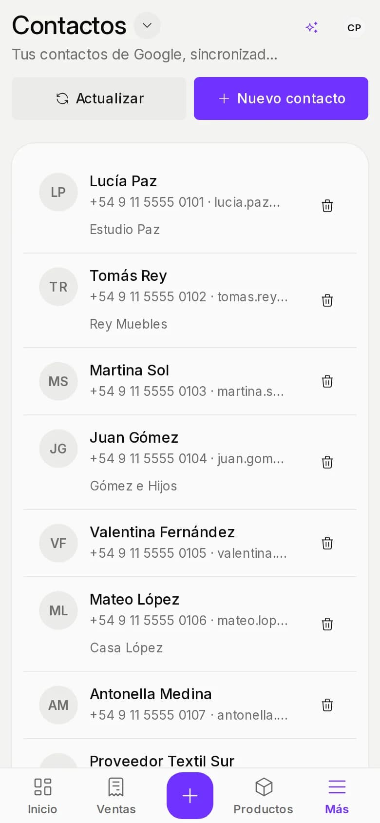 Contactos en un celular