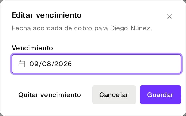 Editar vencimiento de una venta a cobrar