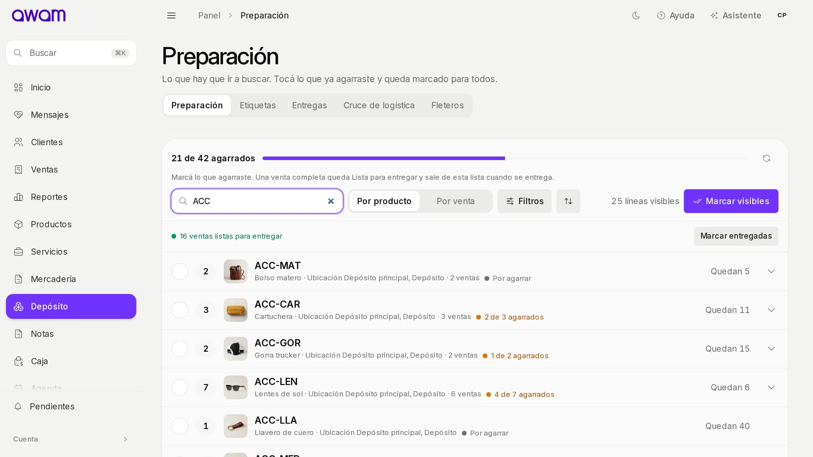 Preparación filtrada por la búsqueda ACC