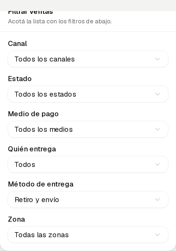 Filtros del tablero de entregas
