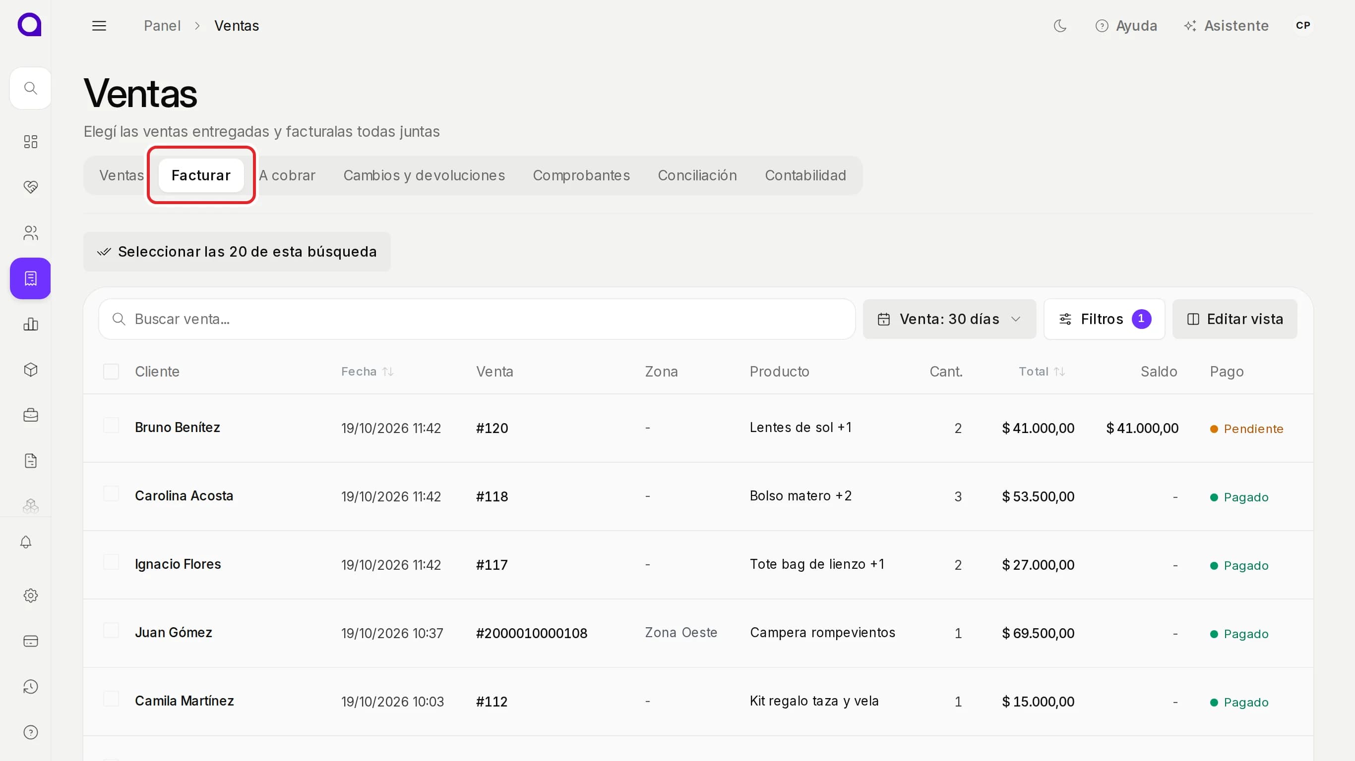 Ventas › Facturar con las ventas que todavía no tienen factura