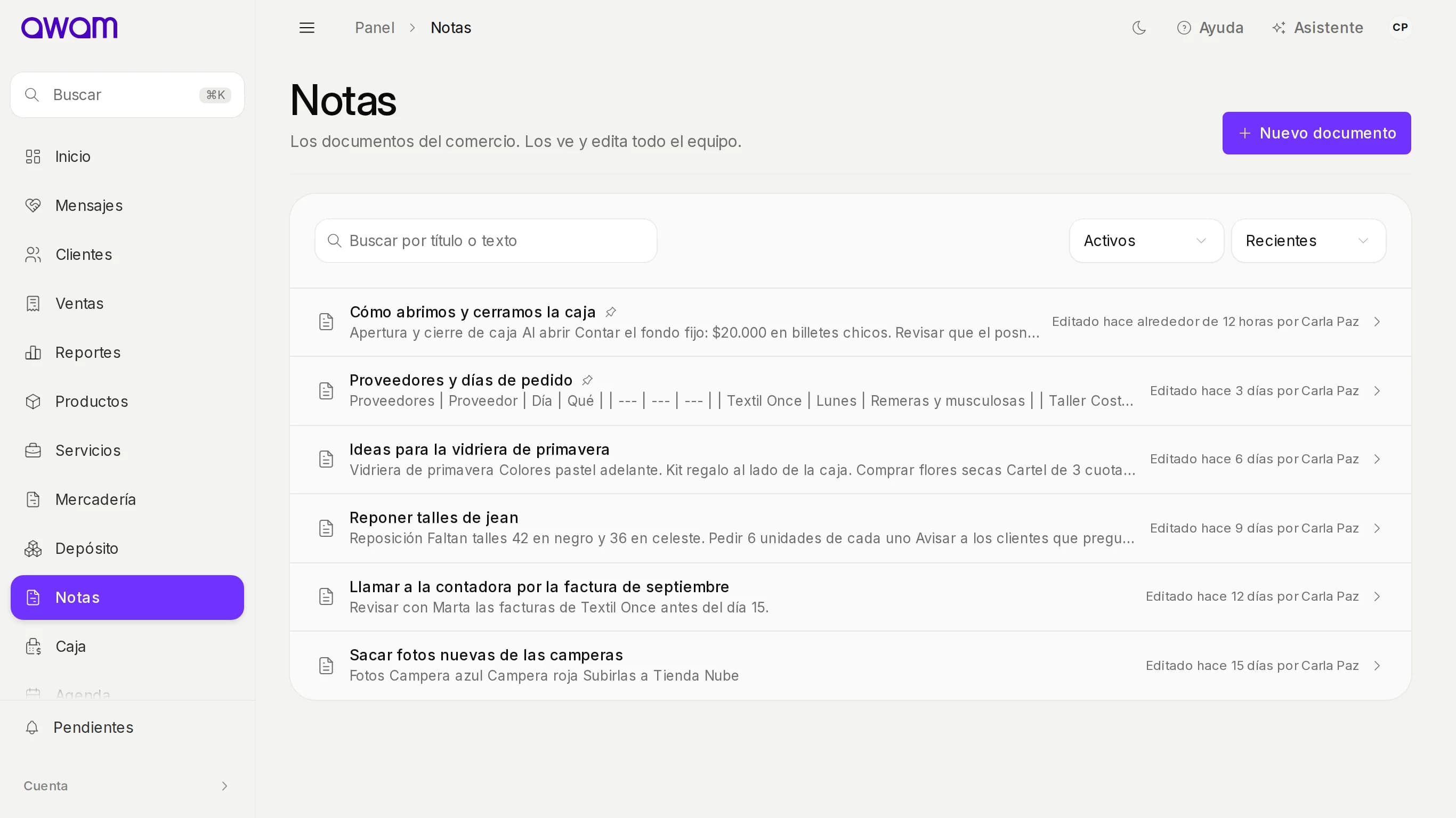 Notas del comercio