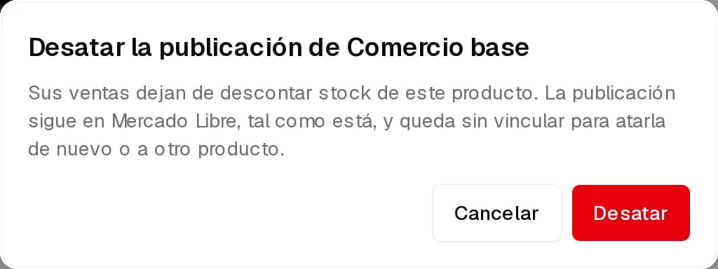 Confirmación Desatar la publicación, que explica que sigue en Mercado Libre