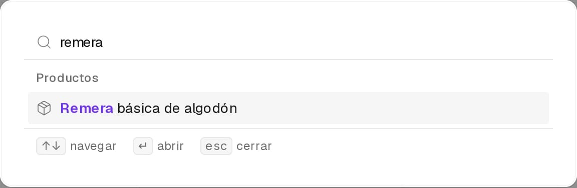 Buscador con "remera" escrito y los productos y ventas que coinciden