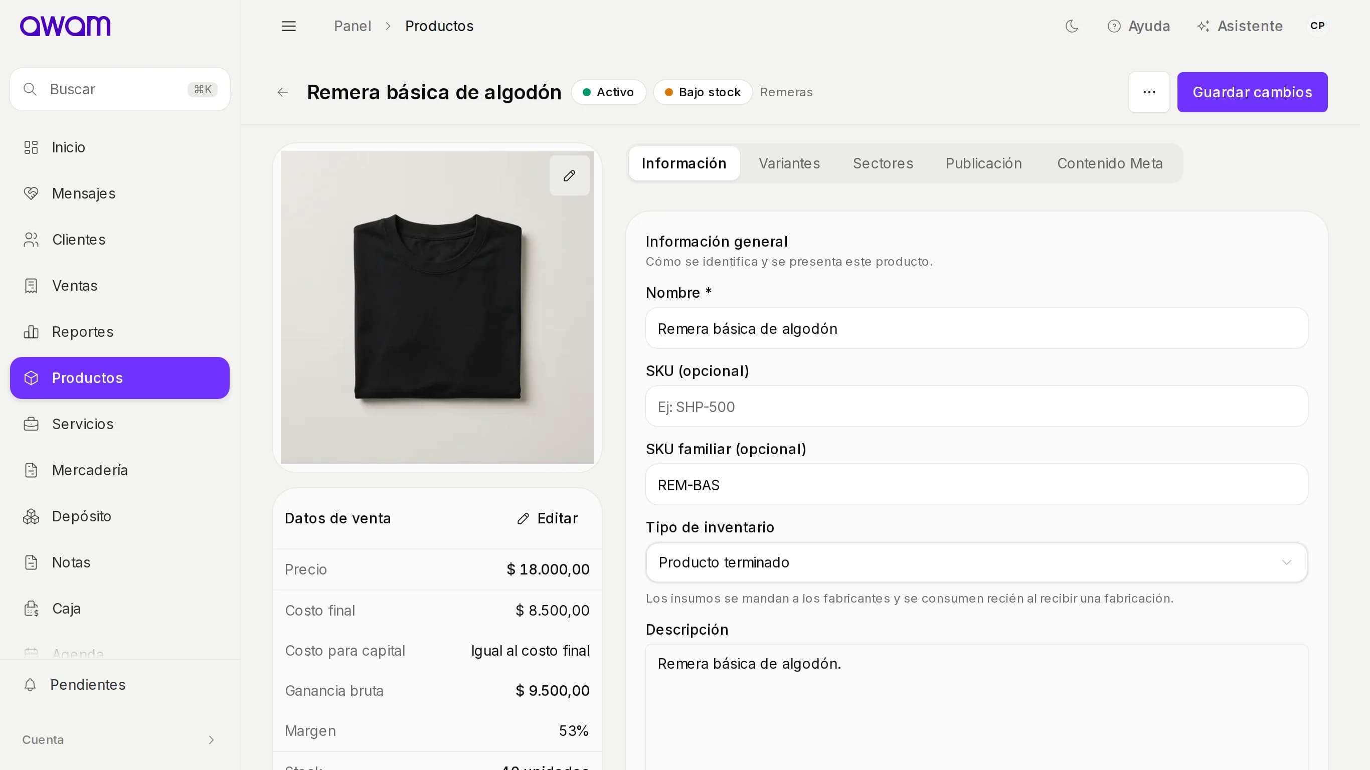Ficha de la Remera básica de algodón con sus variantes