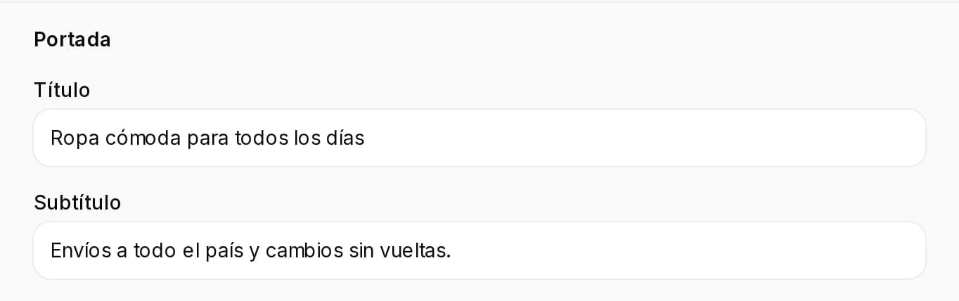 Banda Portada con título y subtítulo de la tienda