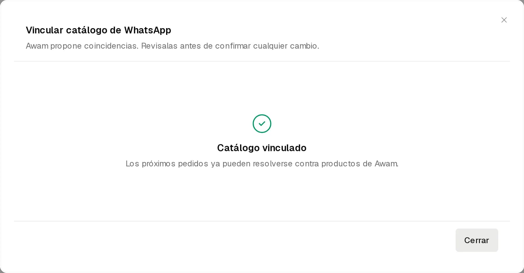 Aviso Catálogo vinculado al terminar