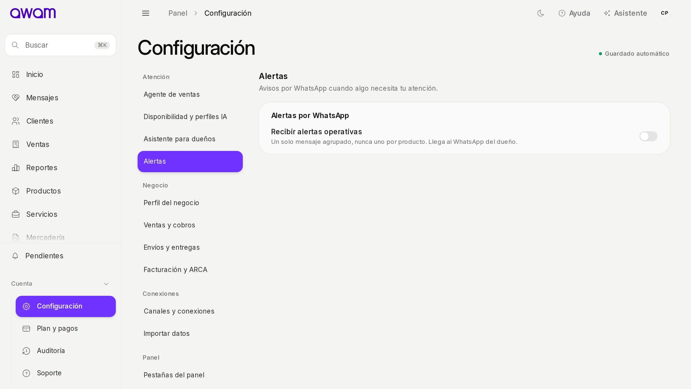 Configuración de alertas por WhatsApp