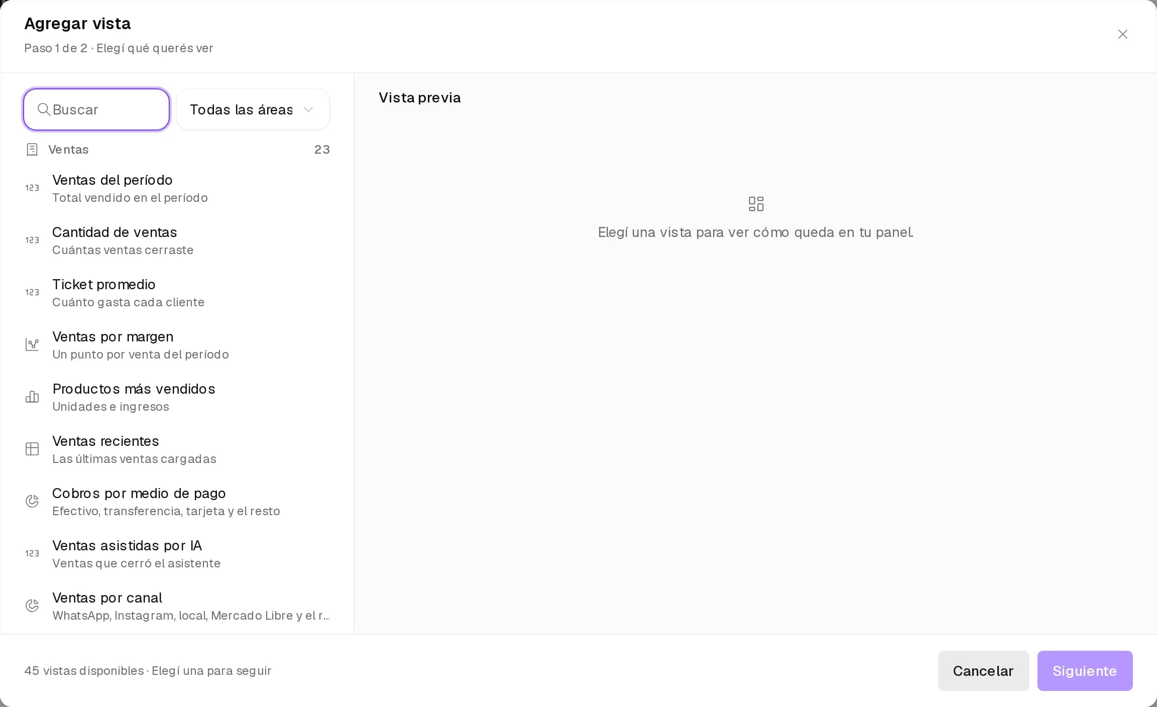 Agregar vista en Reportes con las secciones y métricas de Reportes