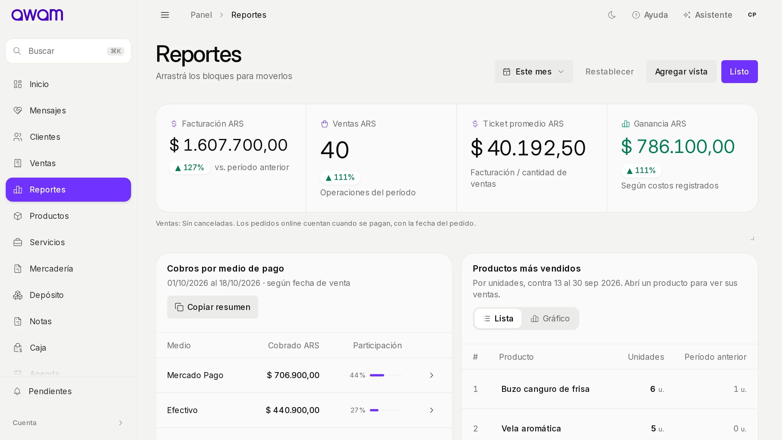 Reportes con Editar panel prendido