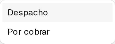 Selector Vista de la tabla de ventas abierto con las vistas Despacho y Por cobrar