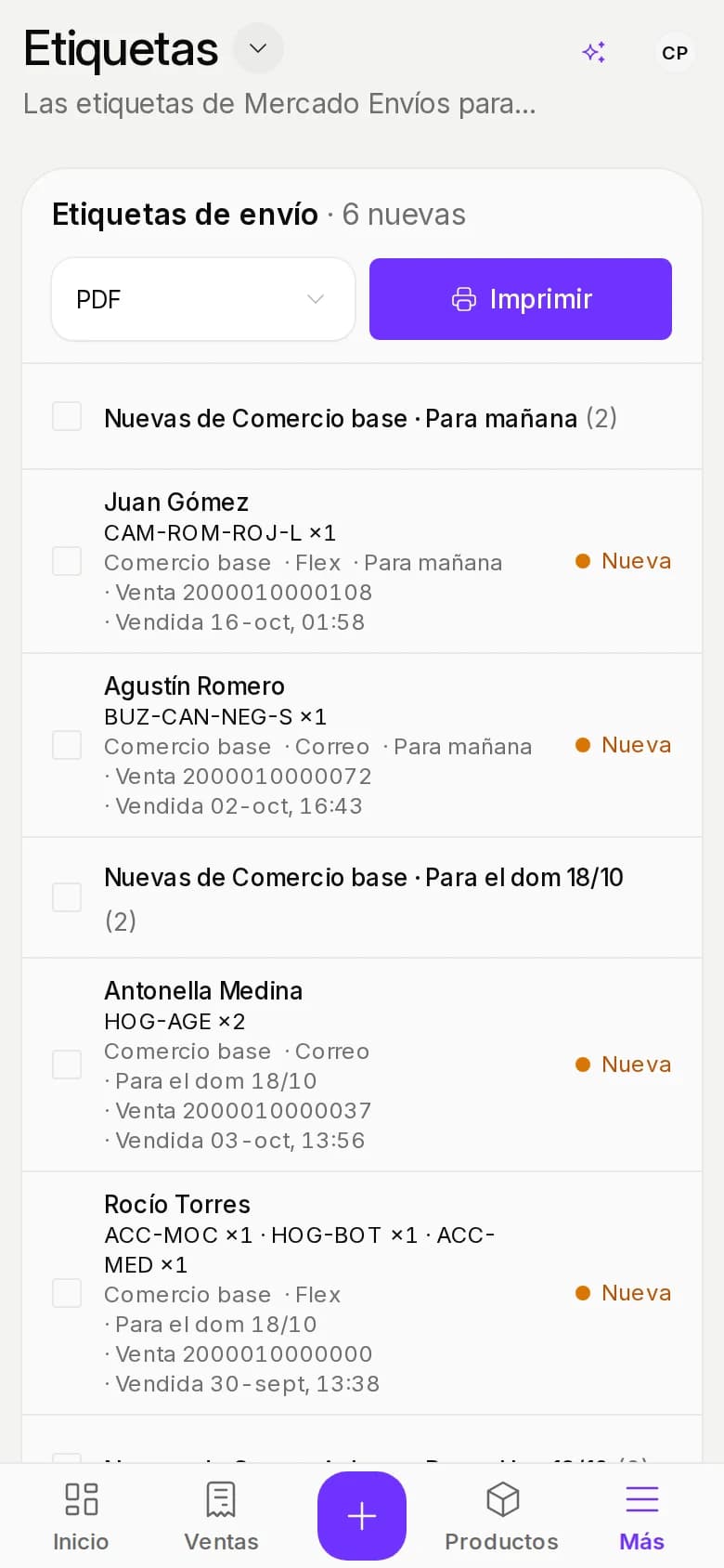 Etiquetas en un celular