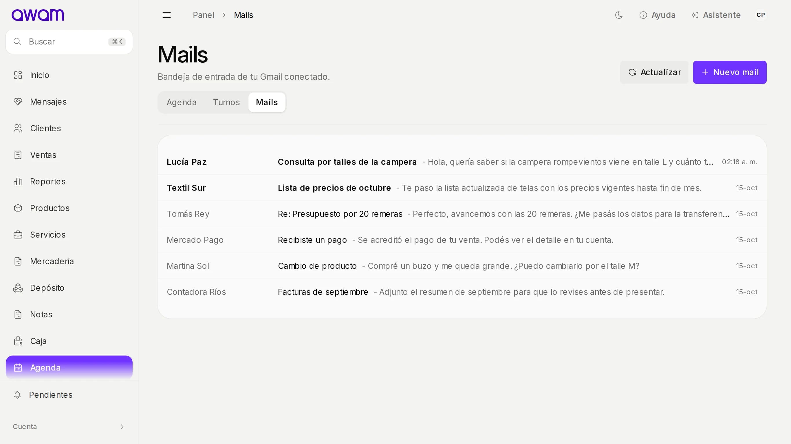 Mails con la bandeja de entrada de Gmail